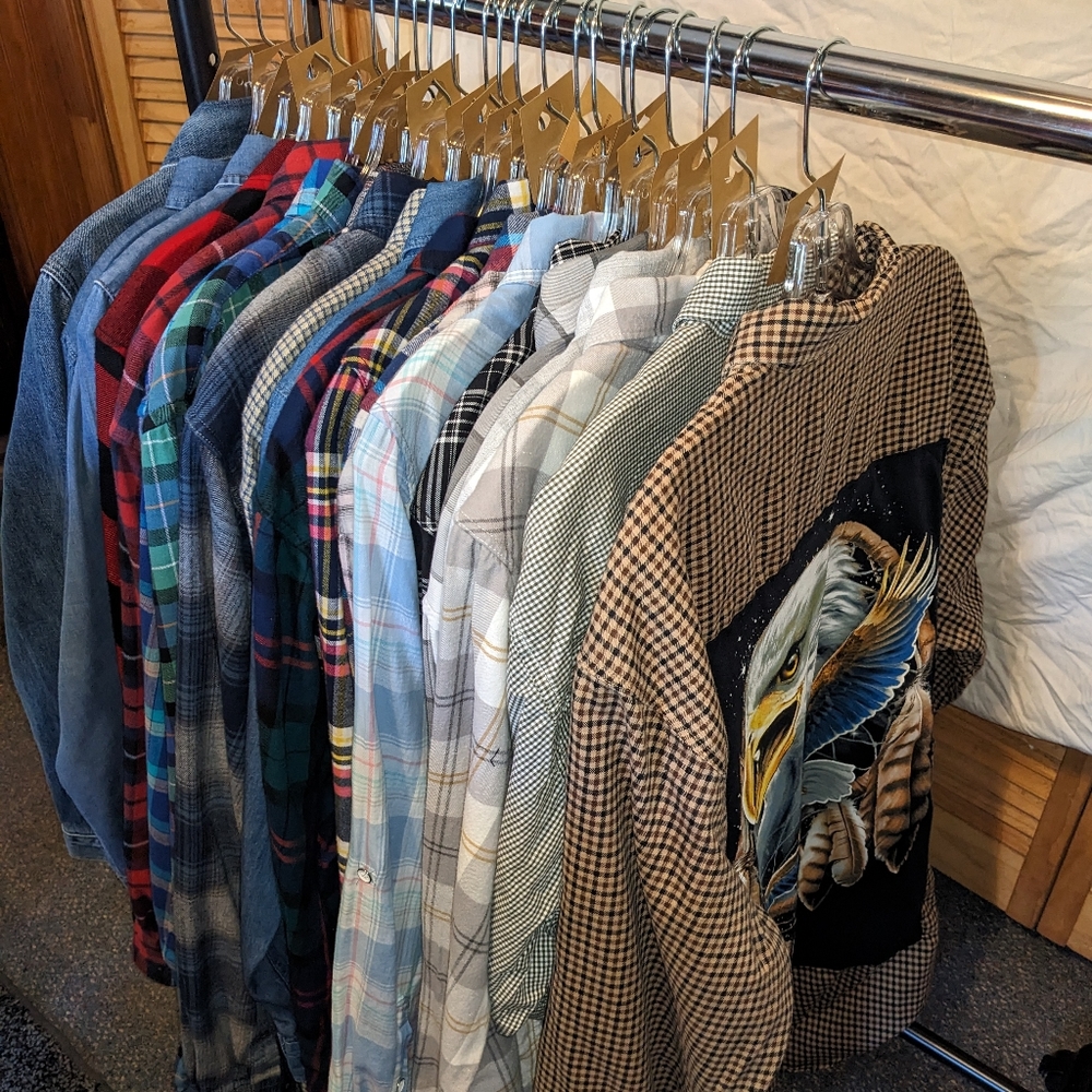 SOLD! WeQUEEN Concert Plaid Flannel Shirt Hand Crafted Upcycled Handmade - Picture 3 of 11